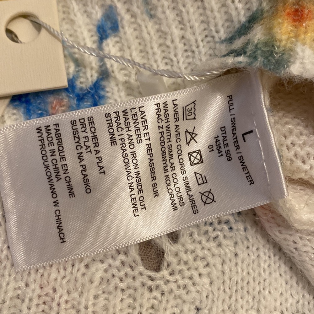 DESIGN UNCLE Floral Knit Sweater with Peter Pan Collar. Size L. New - Picture 7 of 10